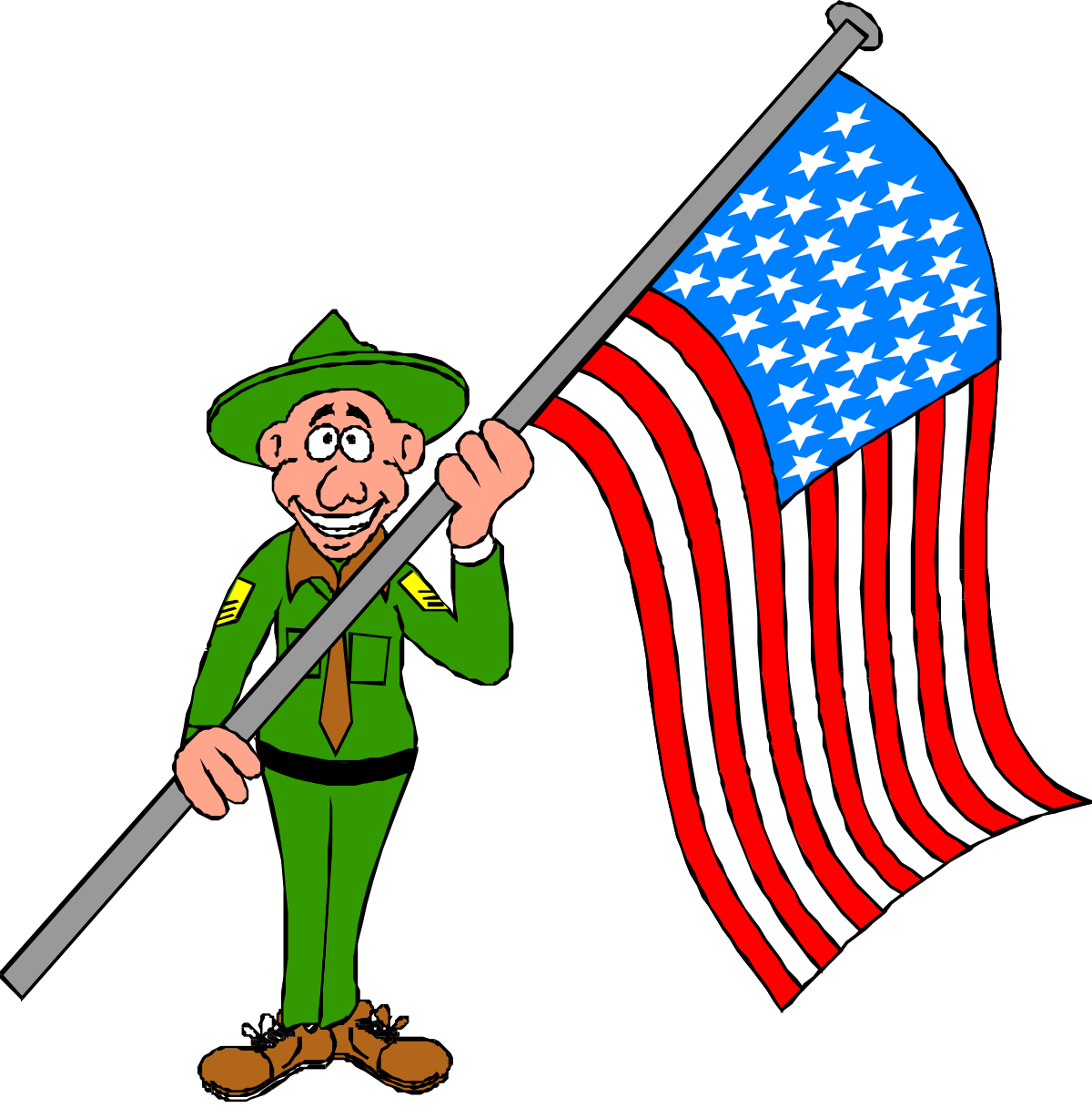 Cartoon Soldier Holding Flag - Vibrant Clipart for Patriotic Themes