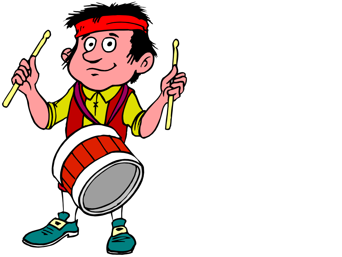 Cartoon Drummer Playing Drums - Exciting Music Clipart