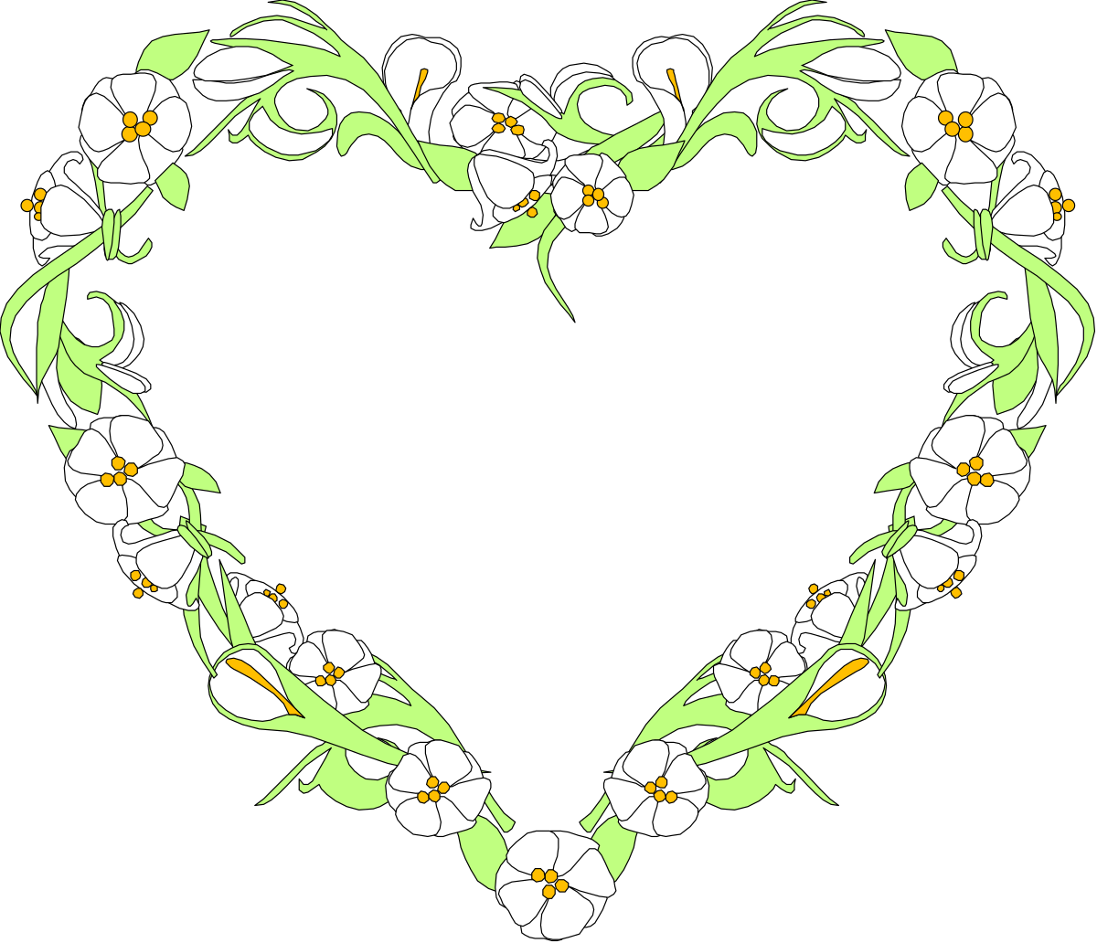 Heart Shaped Frame with White Flowers Clipart for Beautiful Designs