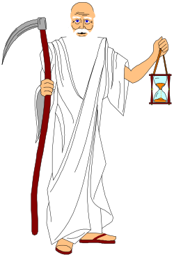 Old Man Holding Hammer and Hourglass Clipart