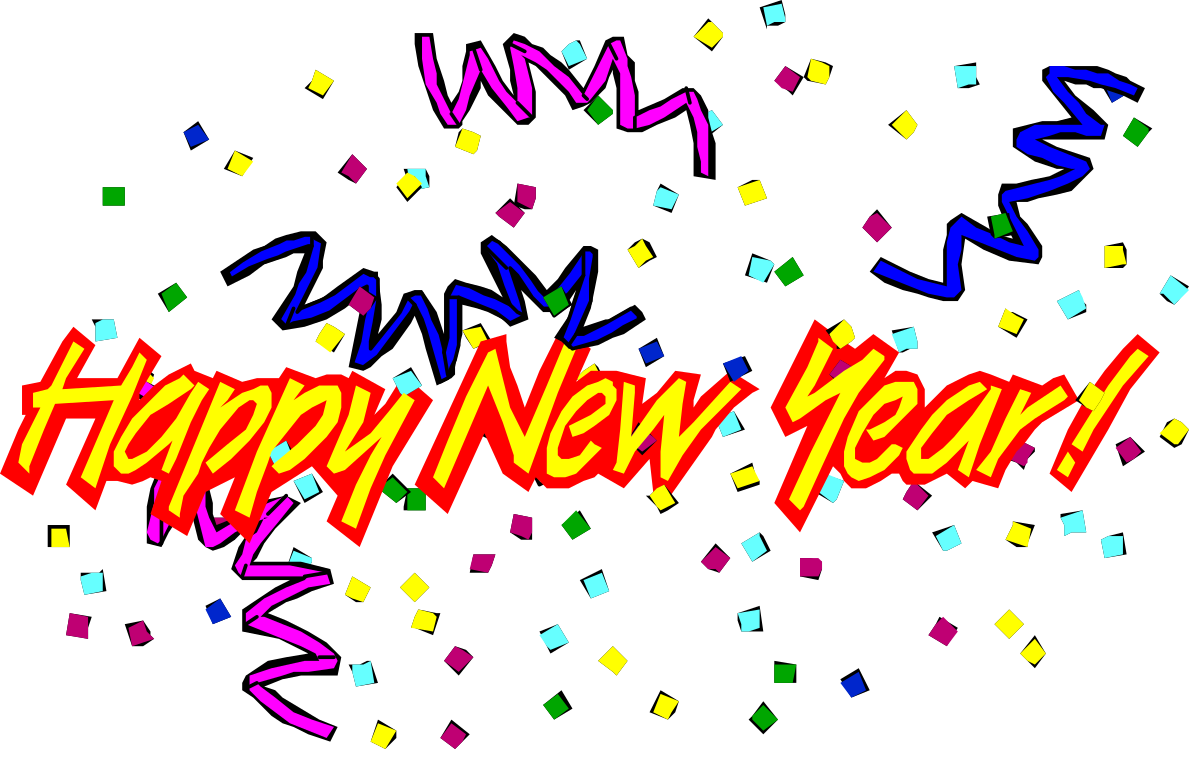 Happy New Year Text with Festive Confetti Clipart