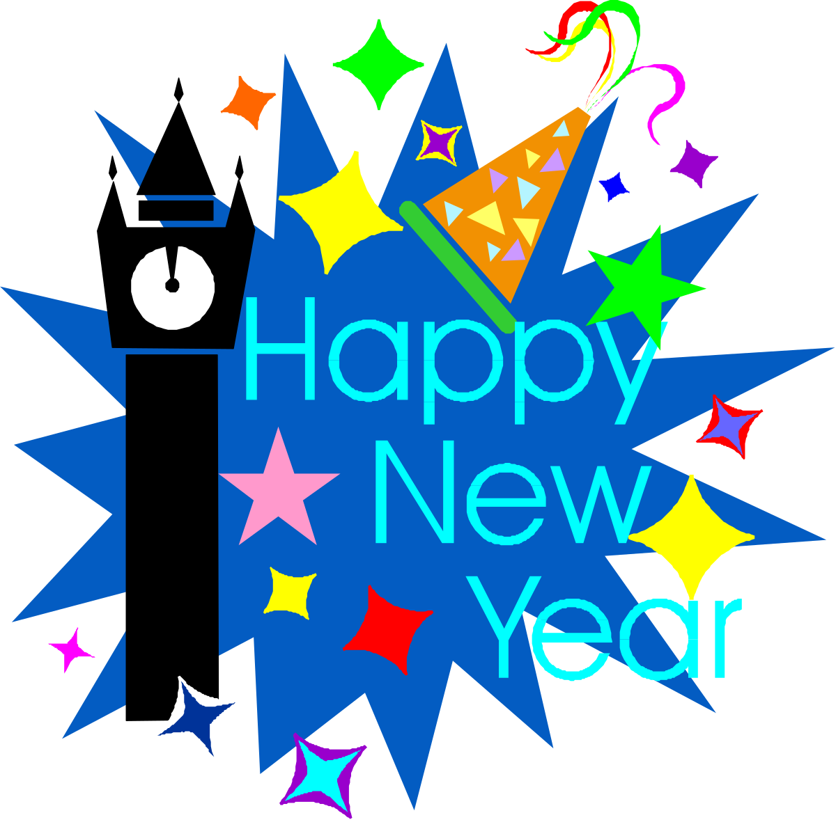 a happy new year with colorful stars and confe clip art png transparent Colorful Stars and Confetti for a Joyful New Year Celebration Clipart