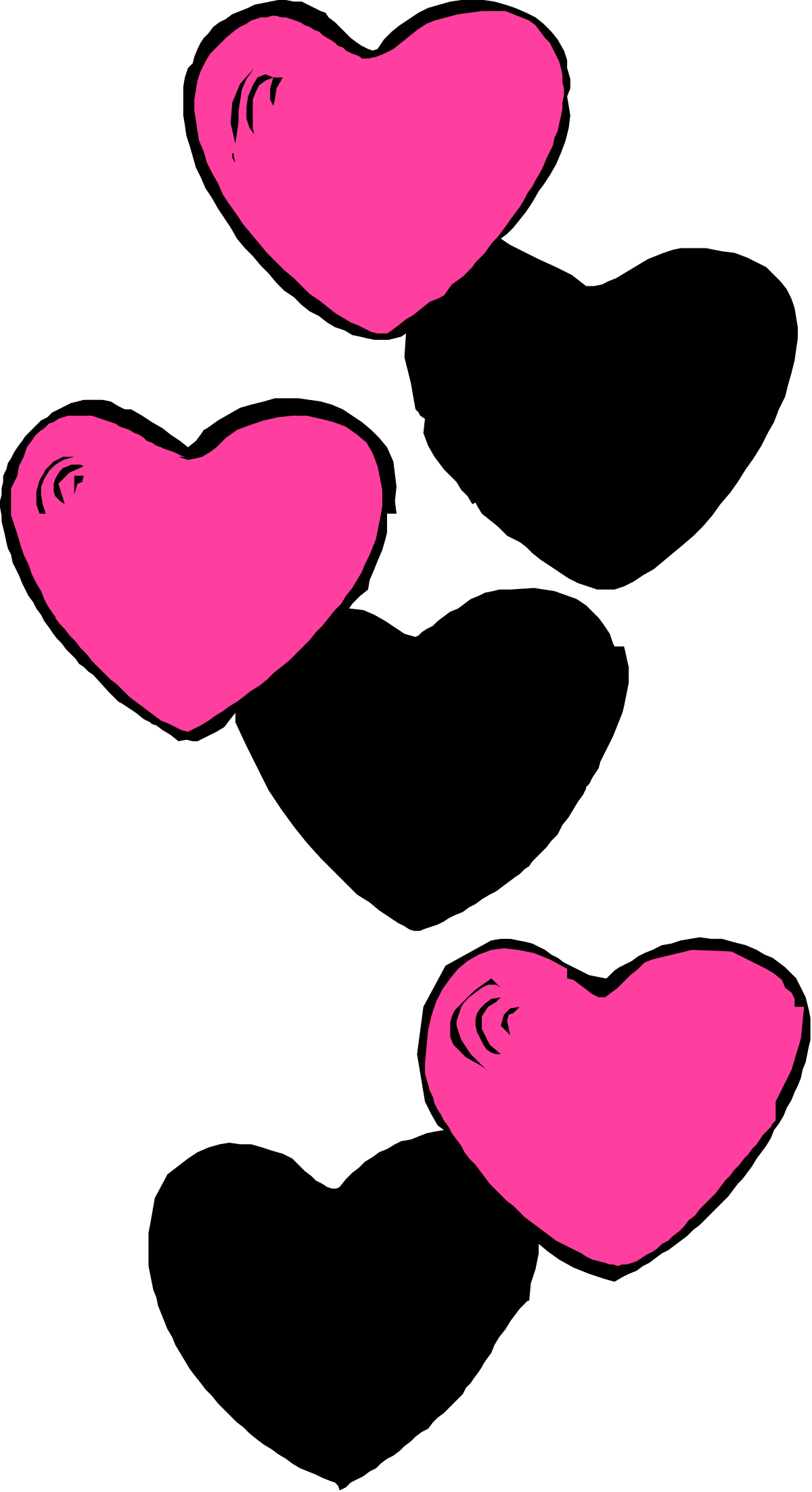 Three Pink Hearts on Black Background - Charming Clipart Design