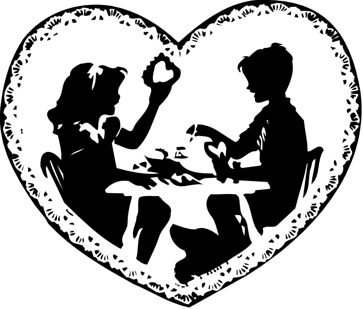 a silhouette of two children sitting at a table in a heart shaped frame clip art png transparent Heart-Shaped Frame Silhouette of Two Children at Table