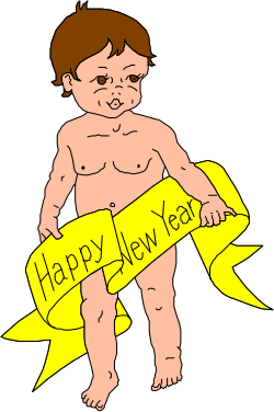 Happy New Year Clipart: Baby Holding Yellow Ribbon