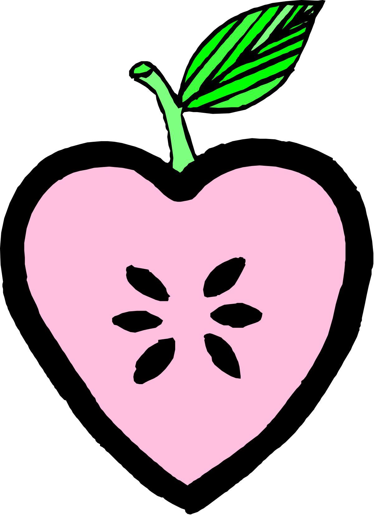 Pink Apple Clipart with Green Leaf - Vibrant and Playful Design