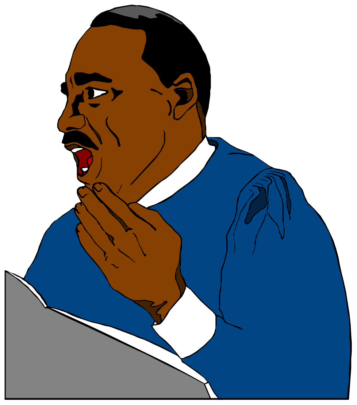Man Covering Mouth in Blue Shirt Clipart