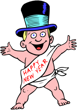 Happy New Year Cartoon Character with Cheerful Sign Clipart