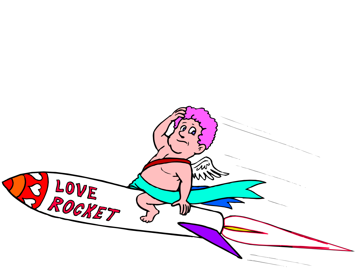 Rocket Riding Cartoon Character with Love Sign Clipart