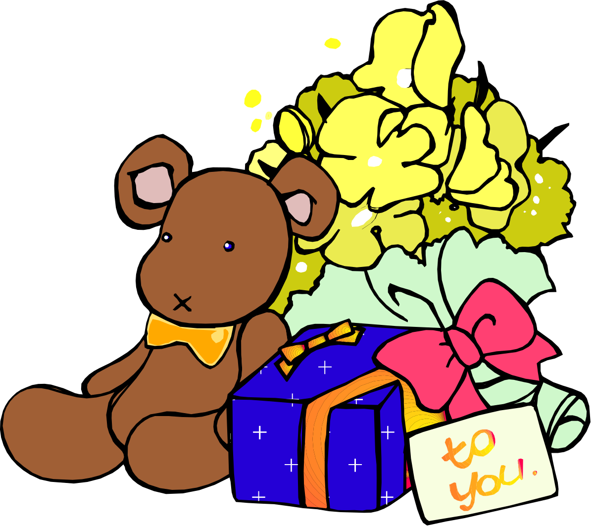 Teddy Bear Sitting Next to Gift Box - Adorable Clipart for Celebrations