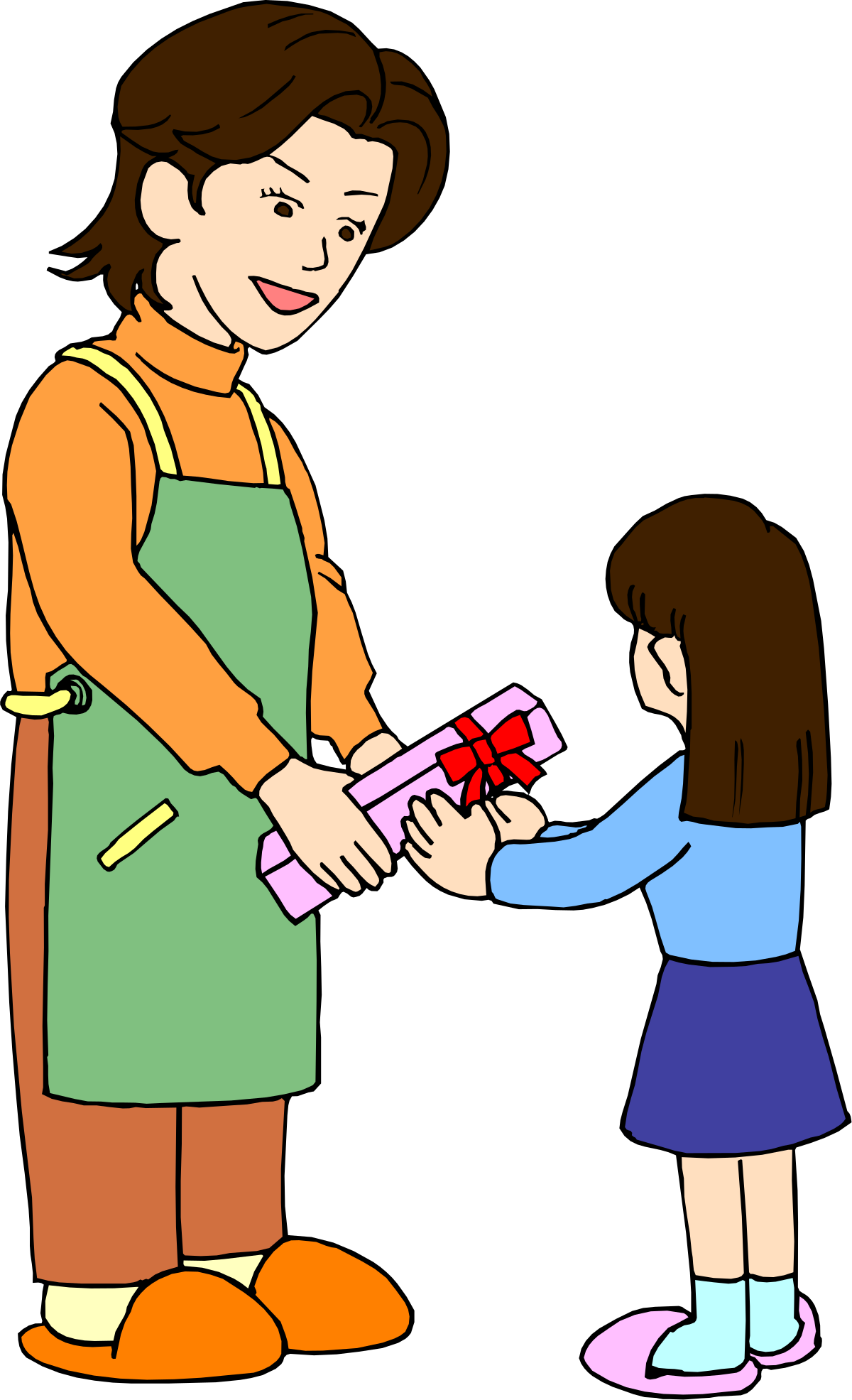 a woman giving a gift to a little girl clip art png transparent Gift Exchange: Woman Giving a Present to a Little Girl Clipart