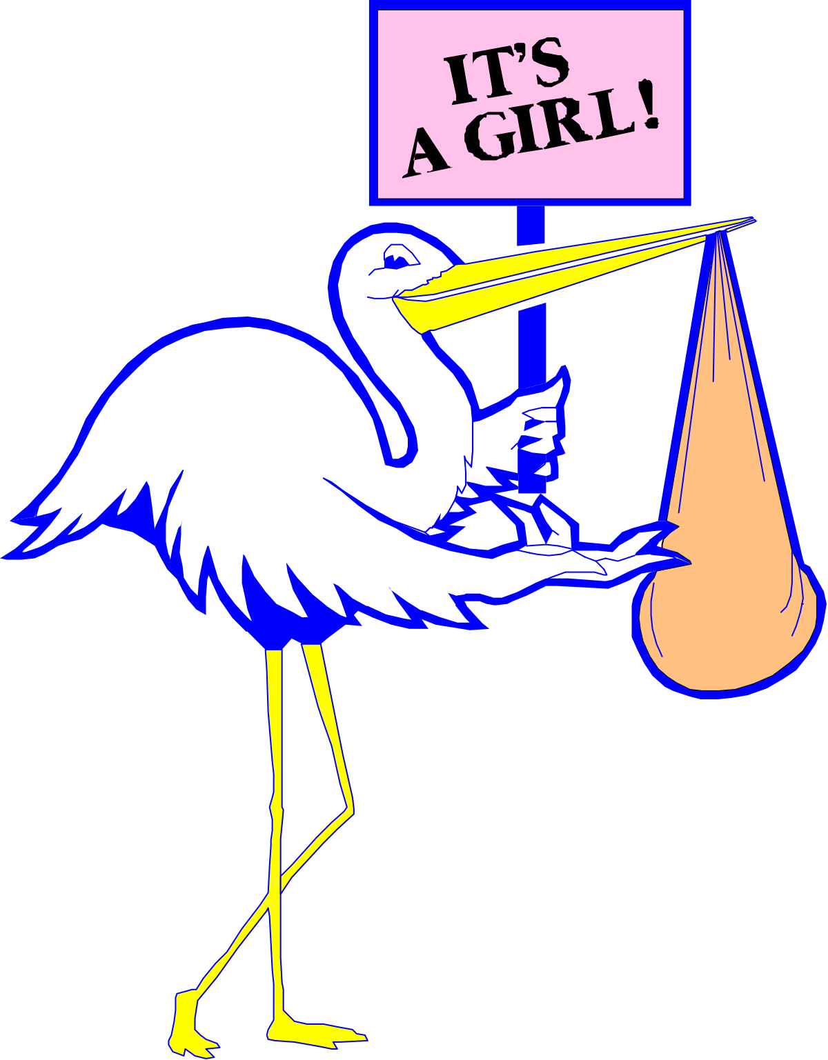 a stork with a sign that says it ' s girl clip art png transparent Stork with a 'It's a Girl' Sign - Adorable Baby Announcement Clipart
