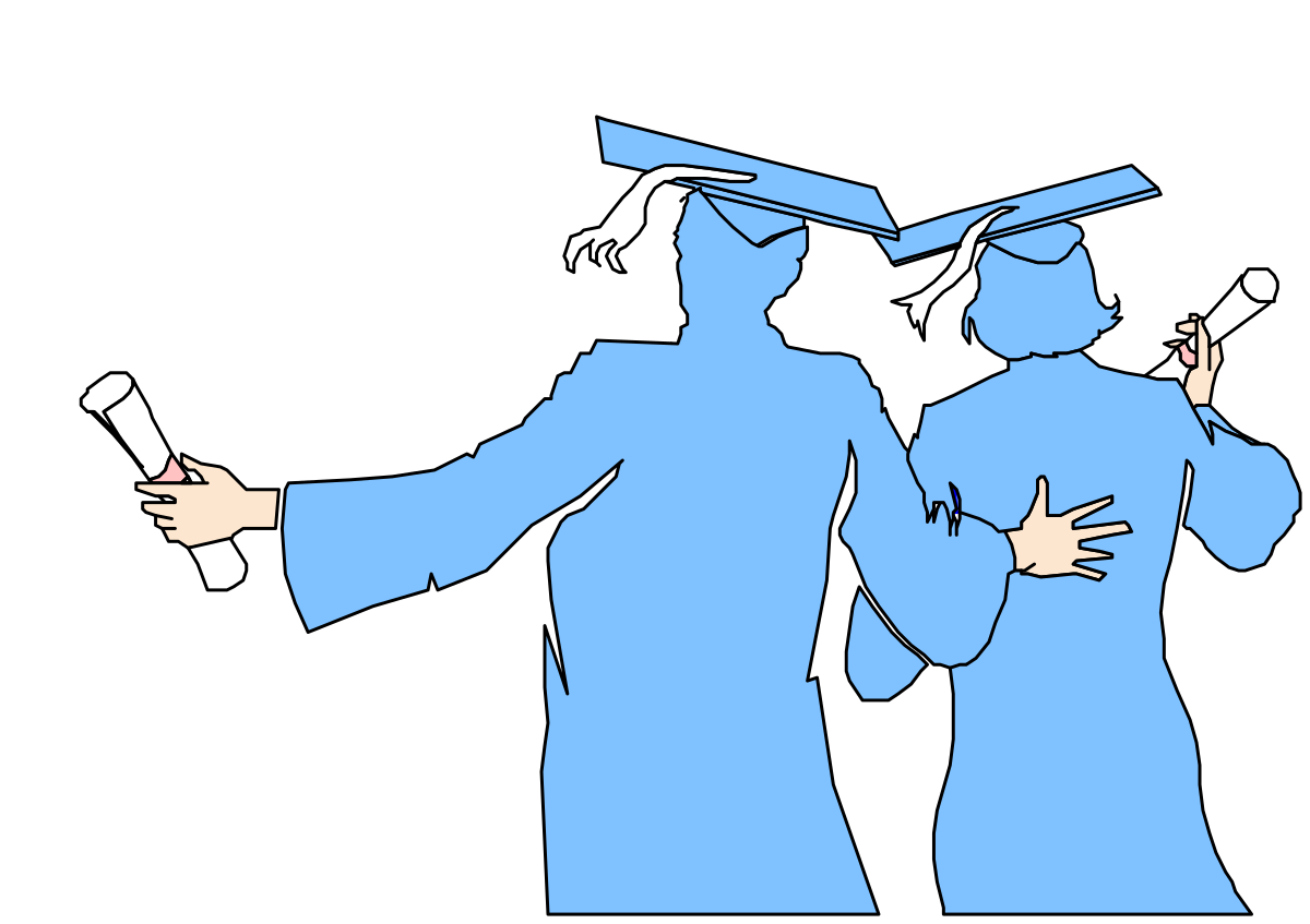 Graduates in Blue Gowns and Caps Clipart for Celebrating Achievements