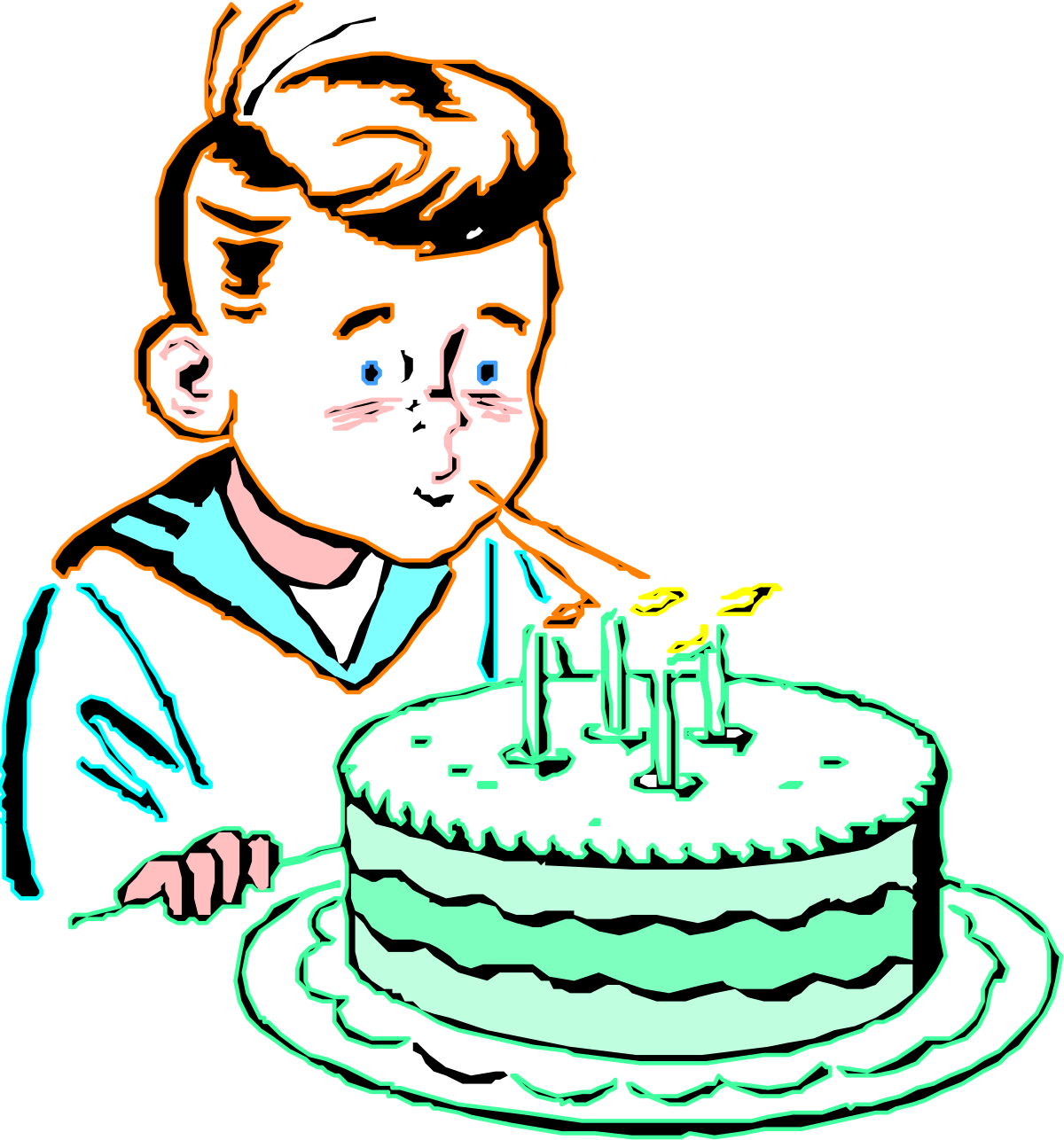 Candle Blowing Celebration - Clipart of a Person Blowing Out Cake Candle