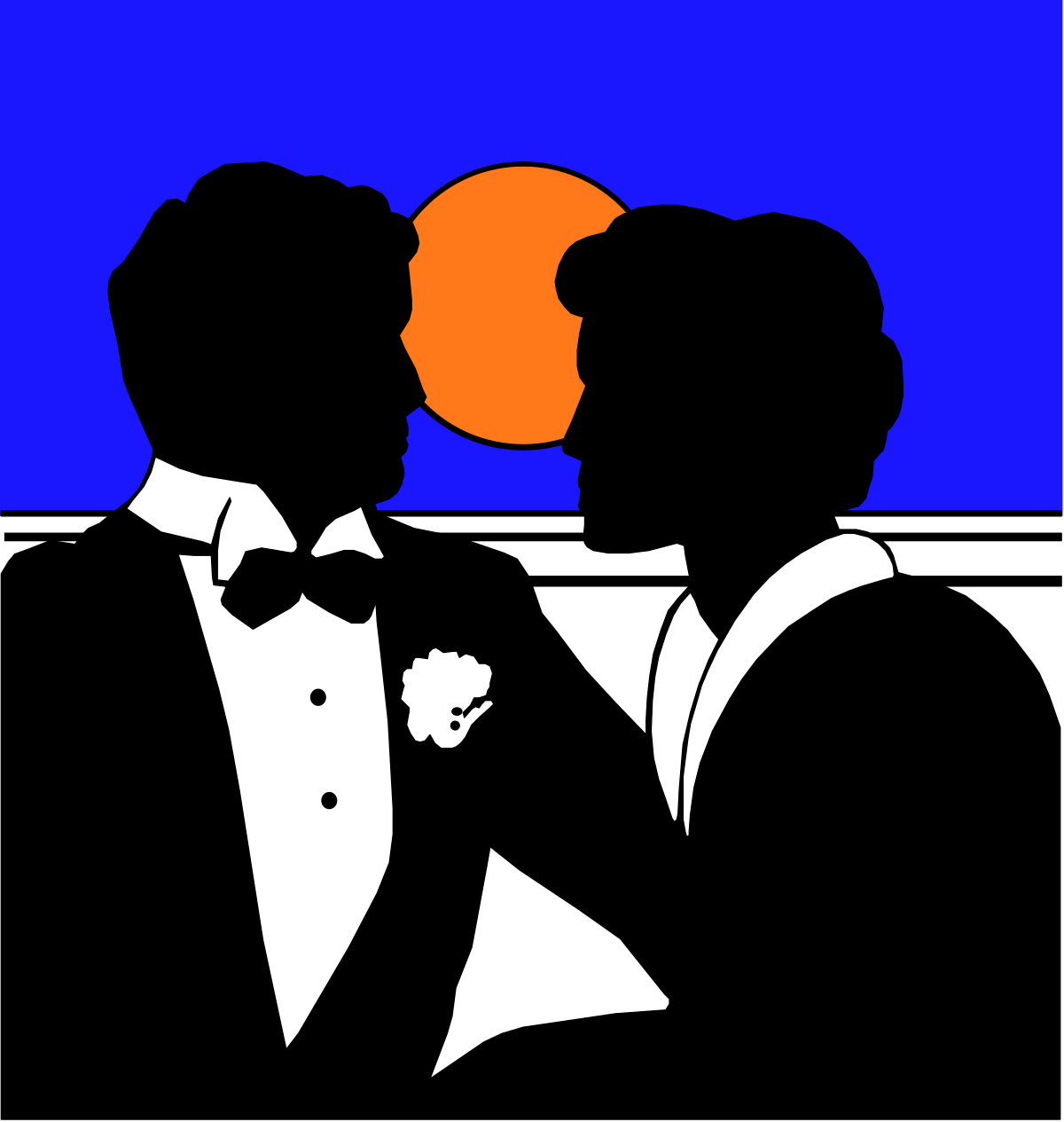 Silhouette Couple with Sun Behind - Romantic Clipart