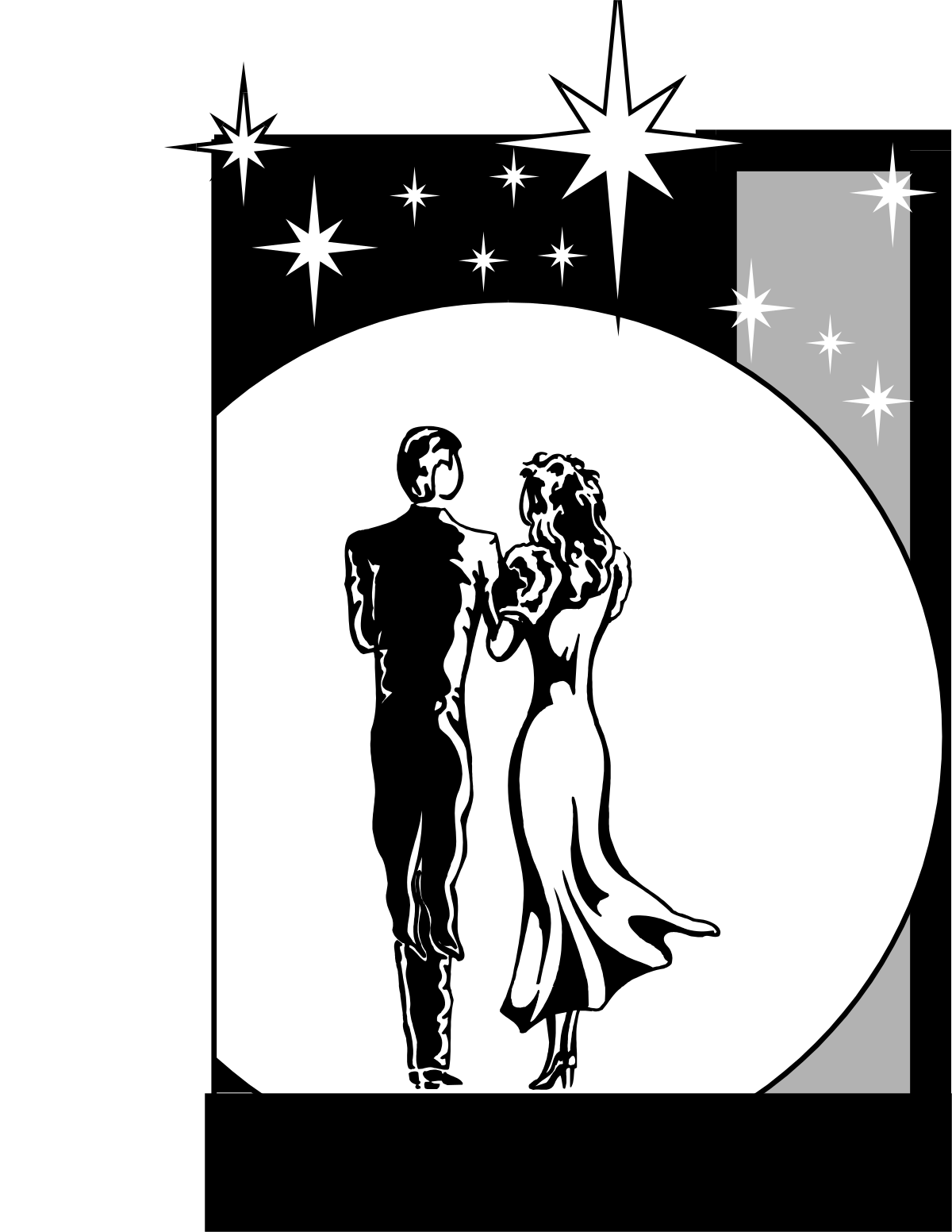 a silhouette of a couple dancing in front of a moon clip art png transparent Couple Dancing Silhouette in Front of a Moon - Captivating Night Scene Clipart