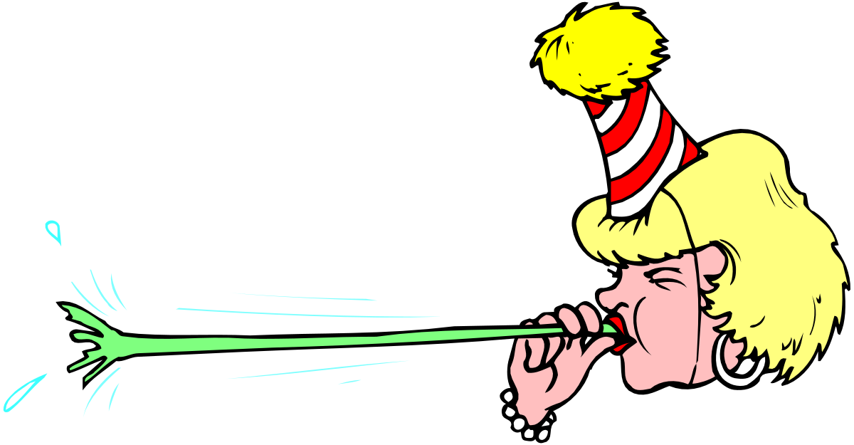 Cartoon Character Blowing Green Balloon Clipart