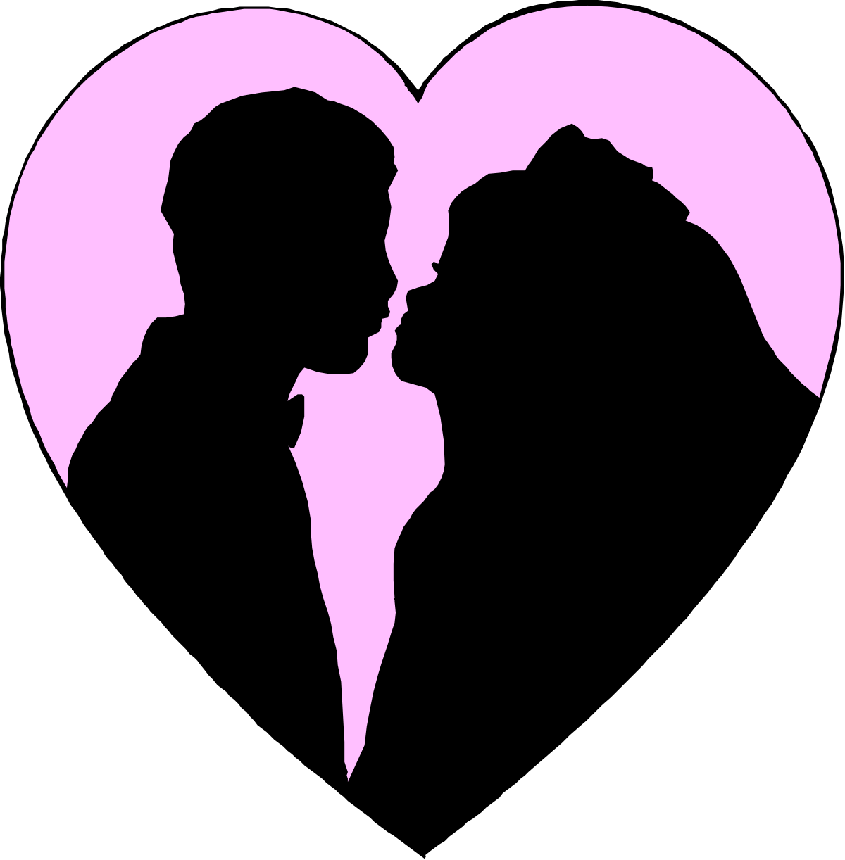 Silhouette of a Couple Kissing in Front of a Heart - Romantic Clipart
