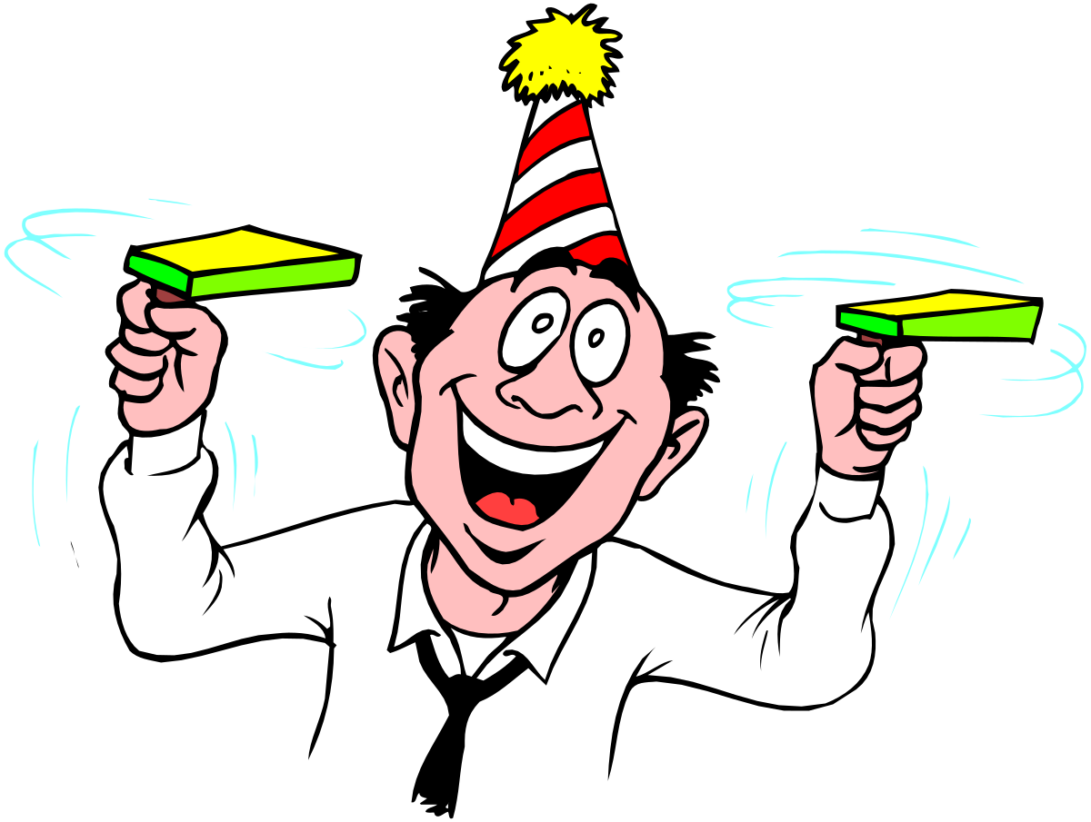 Cartoon Character with Party Hat - Fun Green and Yellow Clipart