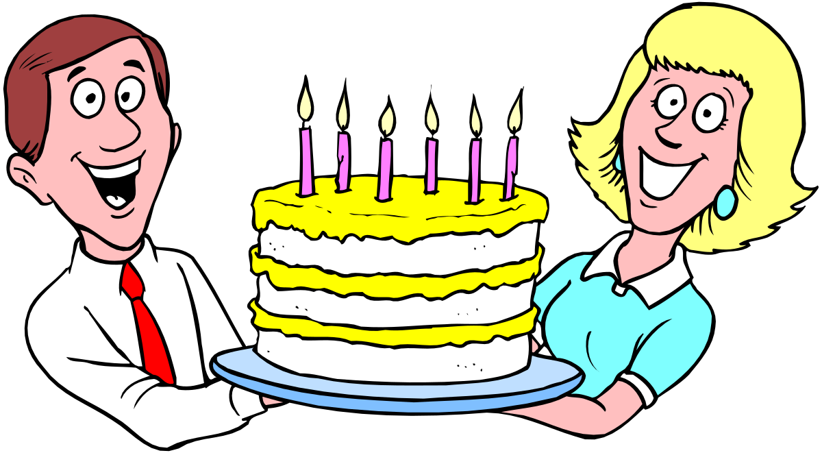 Man and Woman Holding a Cake with Candles - Festive Clipart
