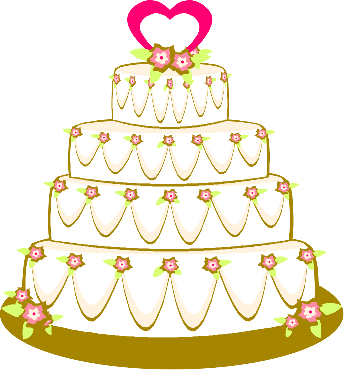 Wedding Cake Clipart: Pink Flowers and Hearts Delight