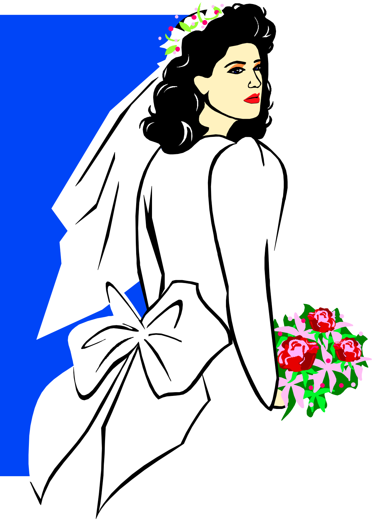 Wedding Dress Clipart: Beautiful Woman Holding Bouquet