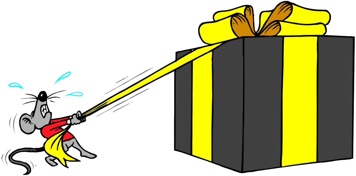 a cat is opening a gift box with a yellow ribbon clip art png transparent Cat Opening Gift Box with Yellow Ribbon - Whimsical Clipart