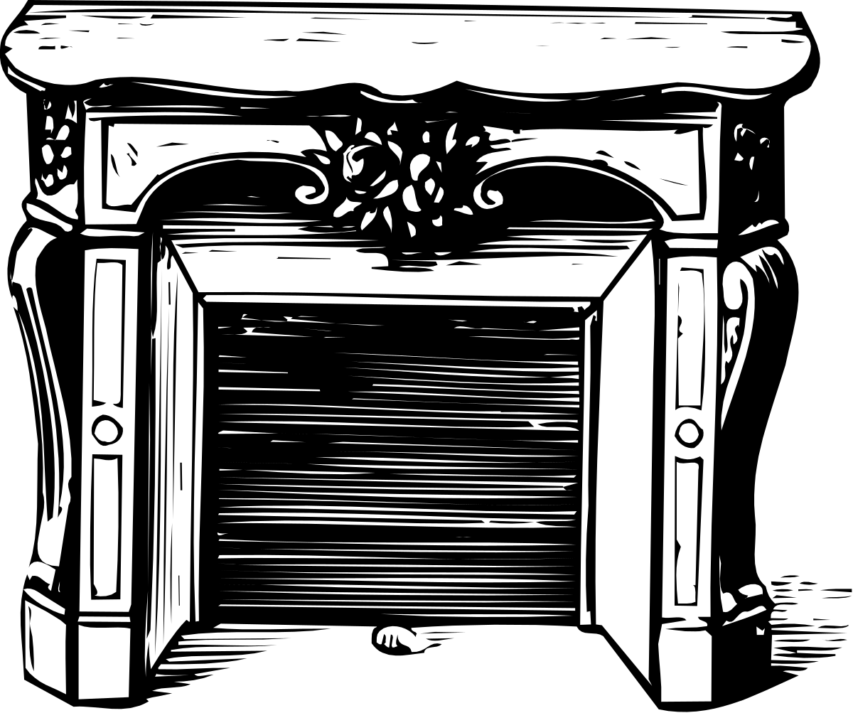Fireplace Clipart: Elegant Black and White Drawing for Your Projects