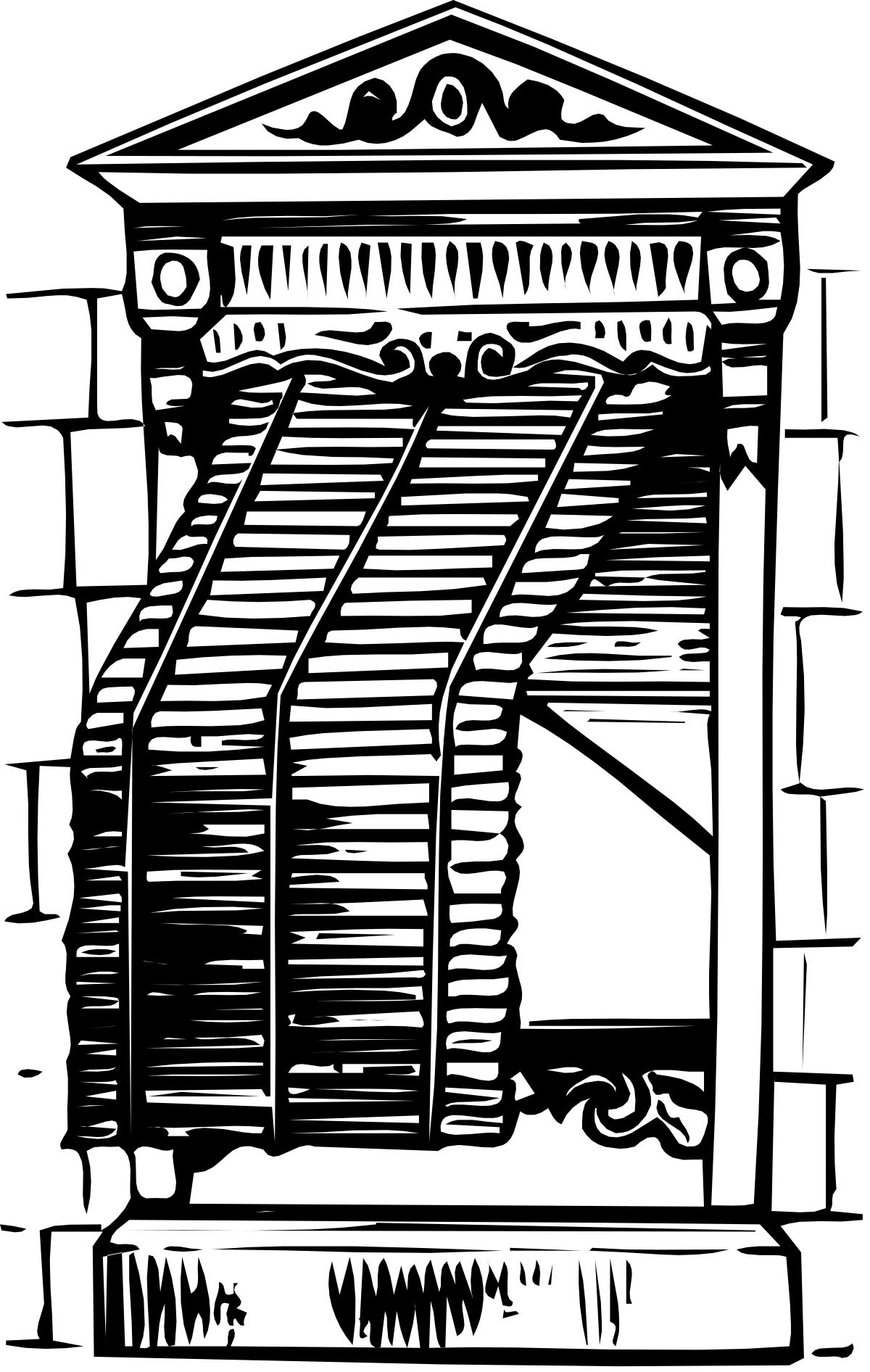 Water Well Clipart: Black and White Drawing of a Rustic Water Source
