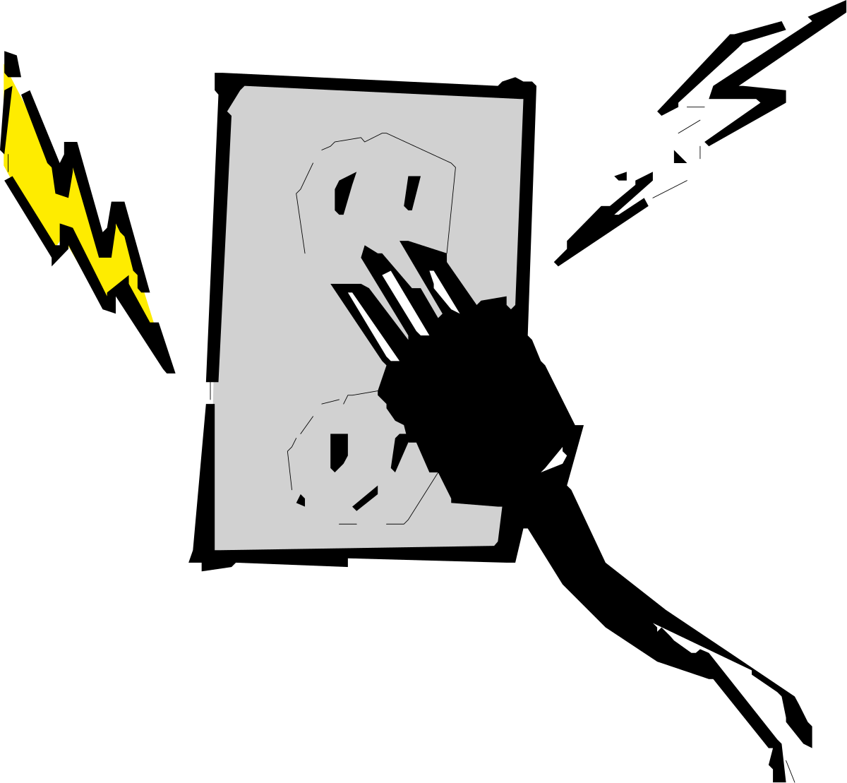 Lightning Hand Reaching Clipart - Black and White Graphic