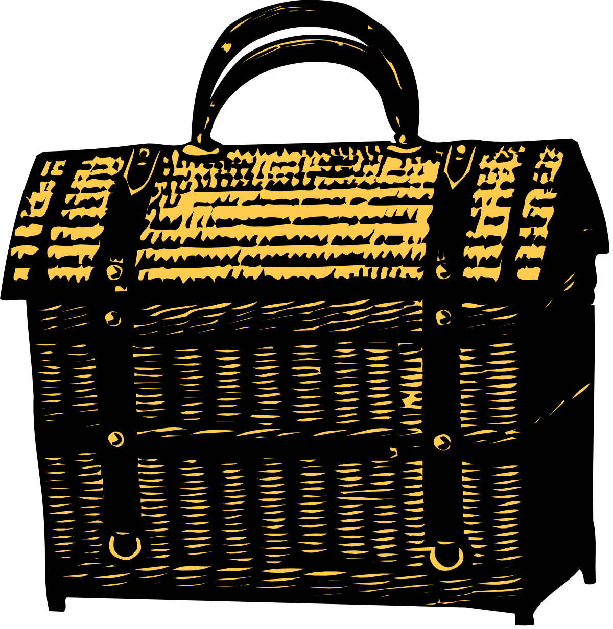 a black and gold illustration of a basket clip art png transparent Basket Clipart in Black and Gold - Elegant Design for Your Projects