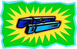 Blue and Green Gun with Yellow Explosion Clipart Visuals