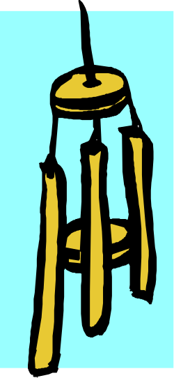 Wind Chimes Clipart: Yellow Bells with Sky Blue Background