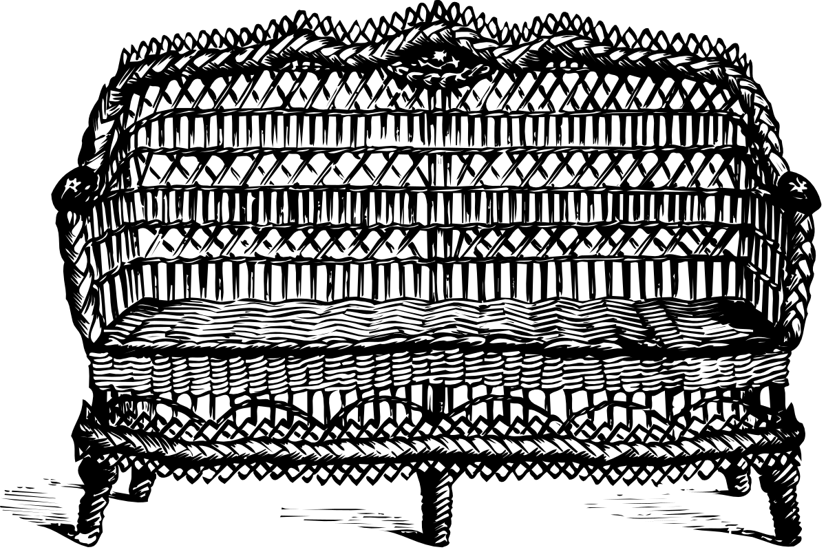 Vintage Wicker Sofa Clipart: Elegant Black and White Design