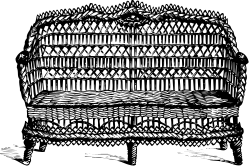 Vintage Wicker Sofa Clipart: Elegant Black and White Design