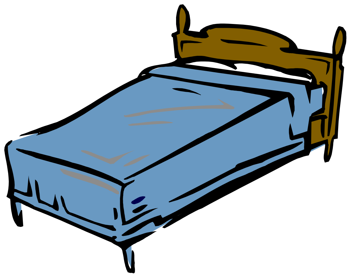 Blue Cover Bed Clipart with Brown Pillow