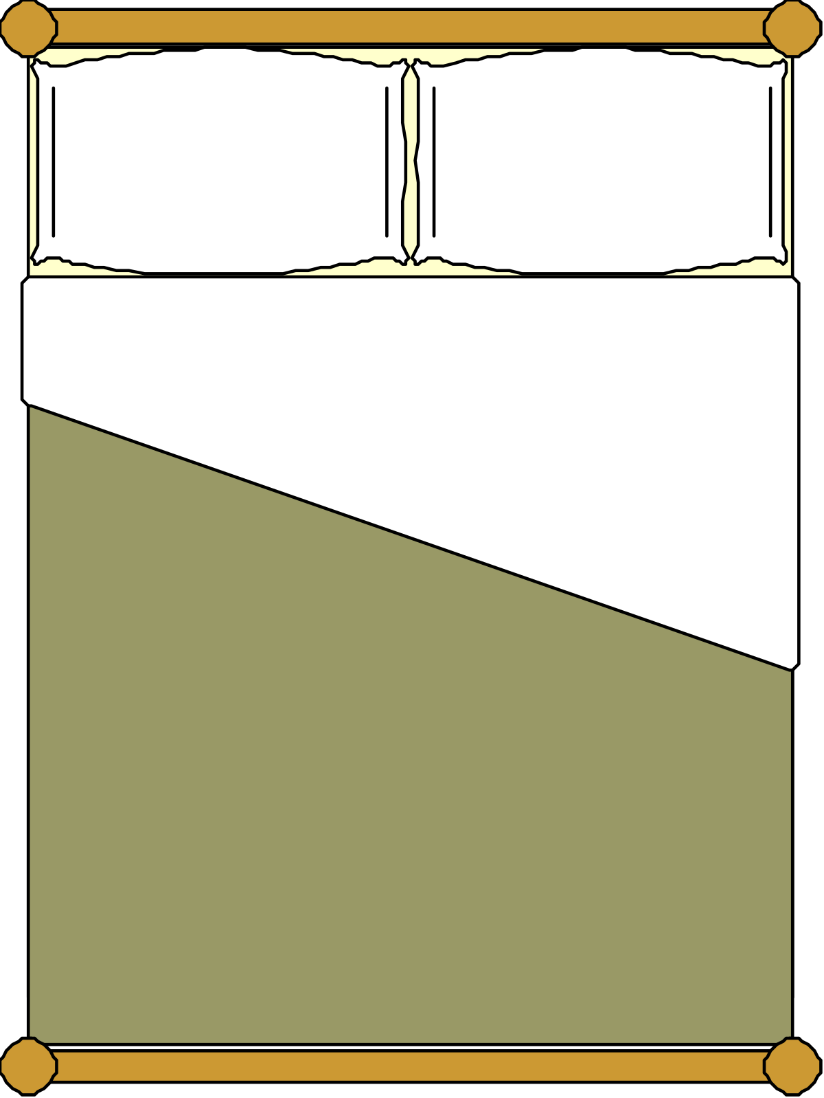 Cozy Bed with Green Cover and Pillows Clipart