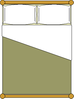 Cozy Bed with Green Cover and Pillows Clipart