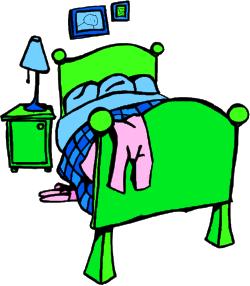 Bed with Green Headboard and Blue Blanket Clipart