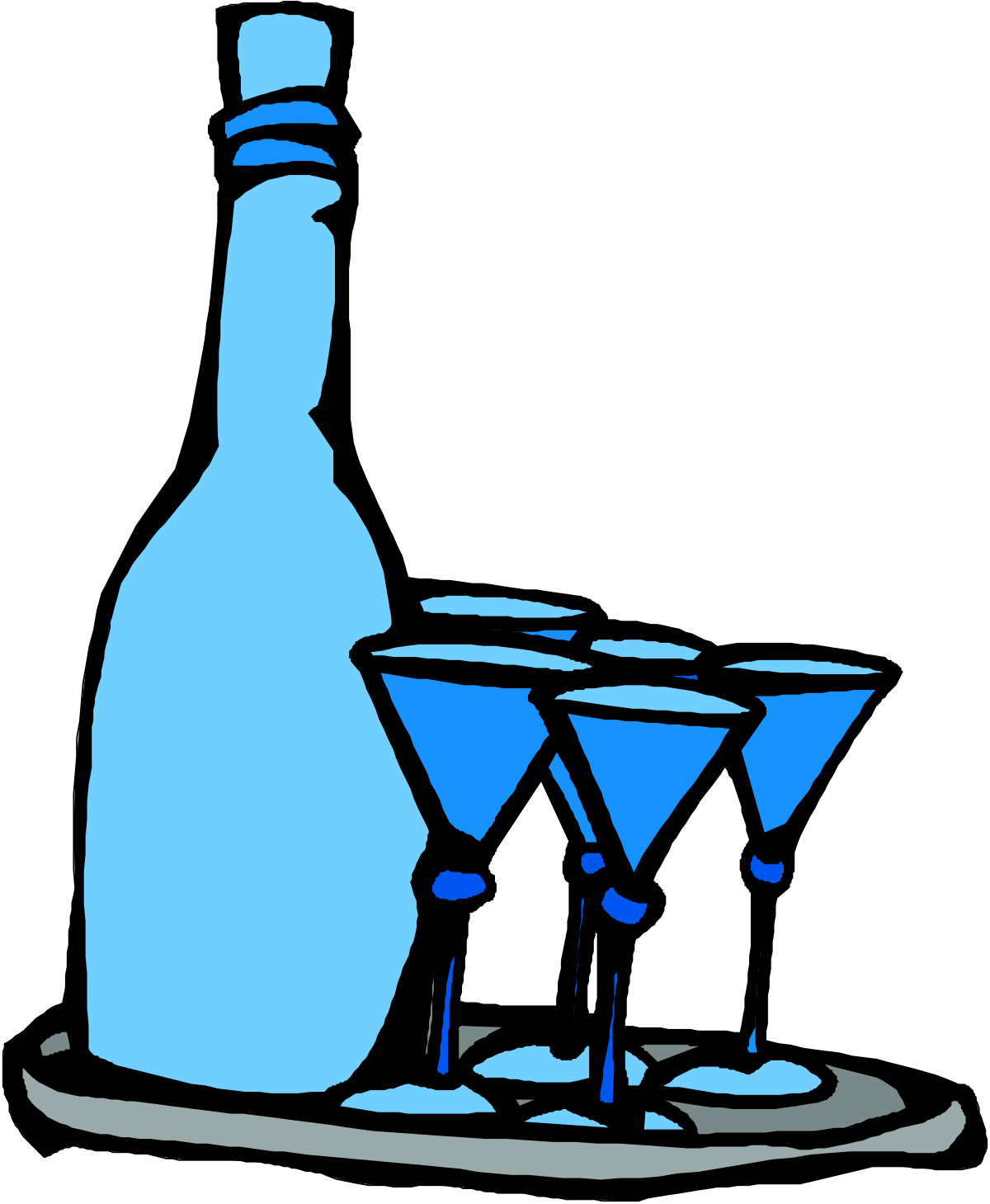Bottle and Two Martini Glasses Clipart - Elegant Cocktail Imagery