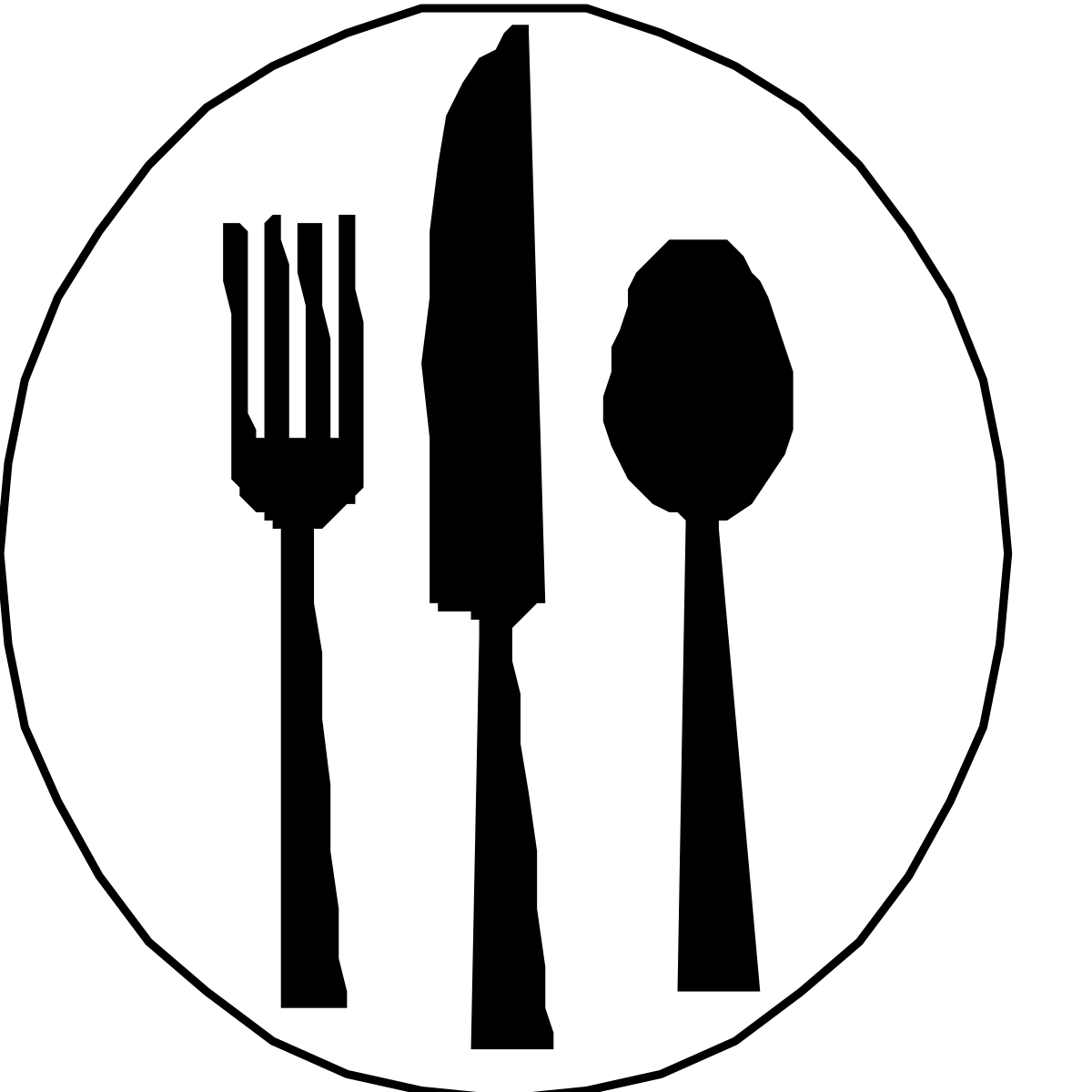 Black and White Silhouette of Knife, Fork, and Spoon - Culinary Clipart