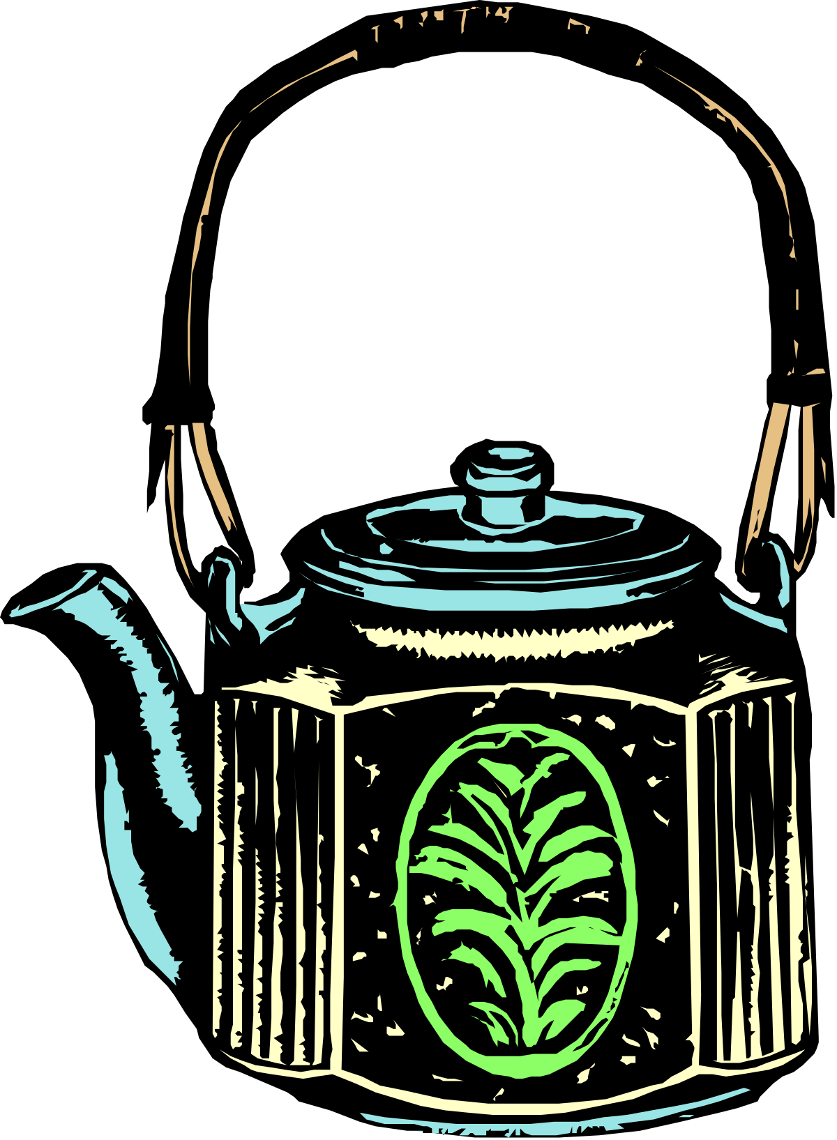a tea pot with a green leaf inside clip art png transparent Tea Pot with Green Leaf Clipart - Freshness & Nature
