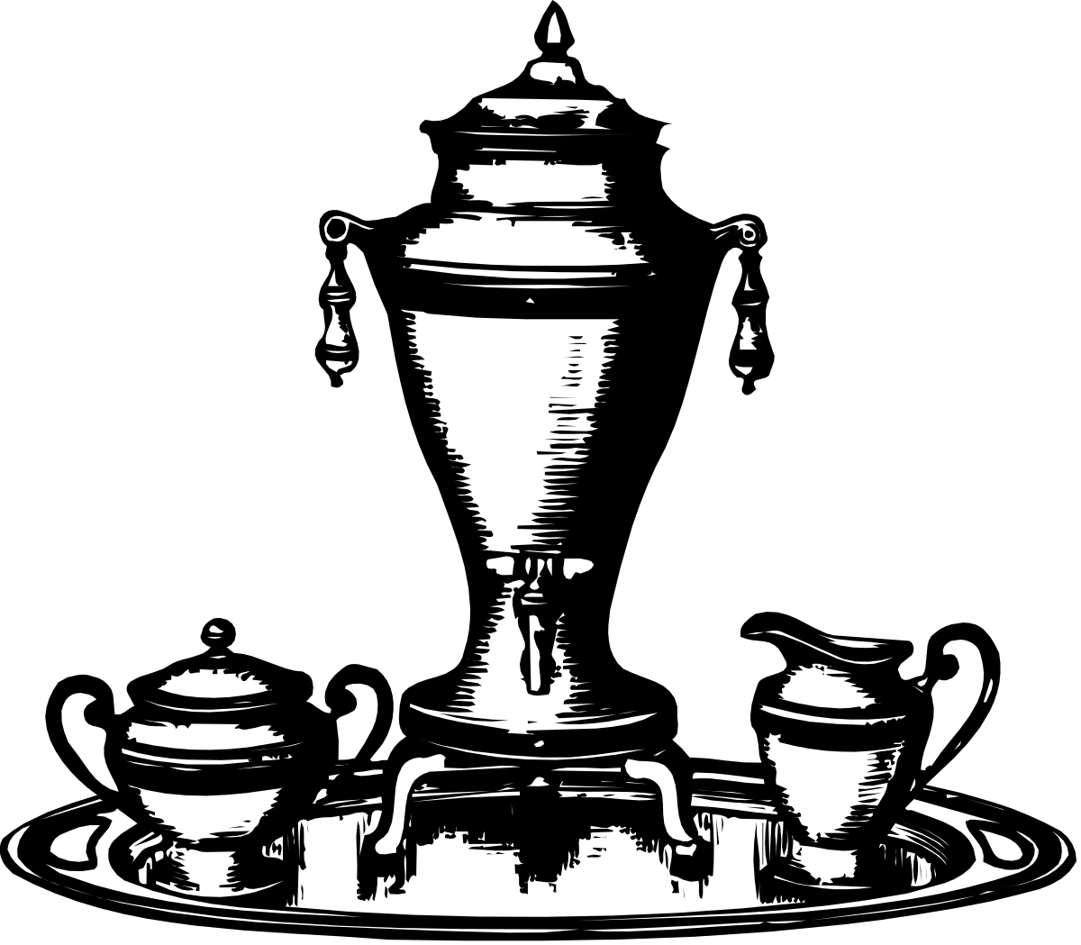 Tea Set Clipart: Elegant Black and White Illustrations