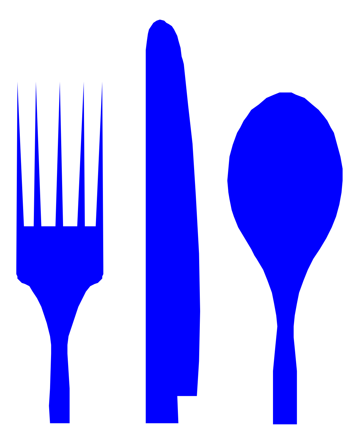Blue Silhouette Fork, Knife, and Spoon Clipart for Culinary Designs