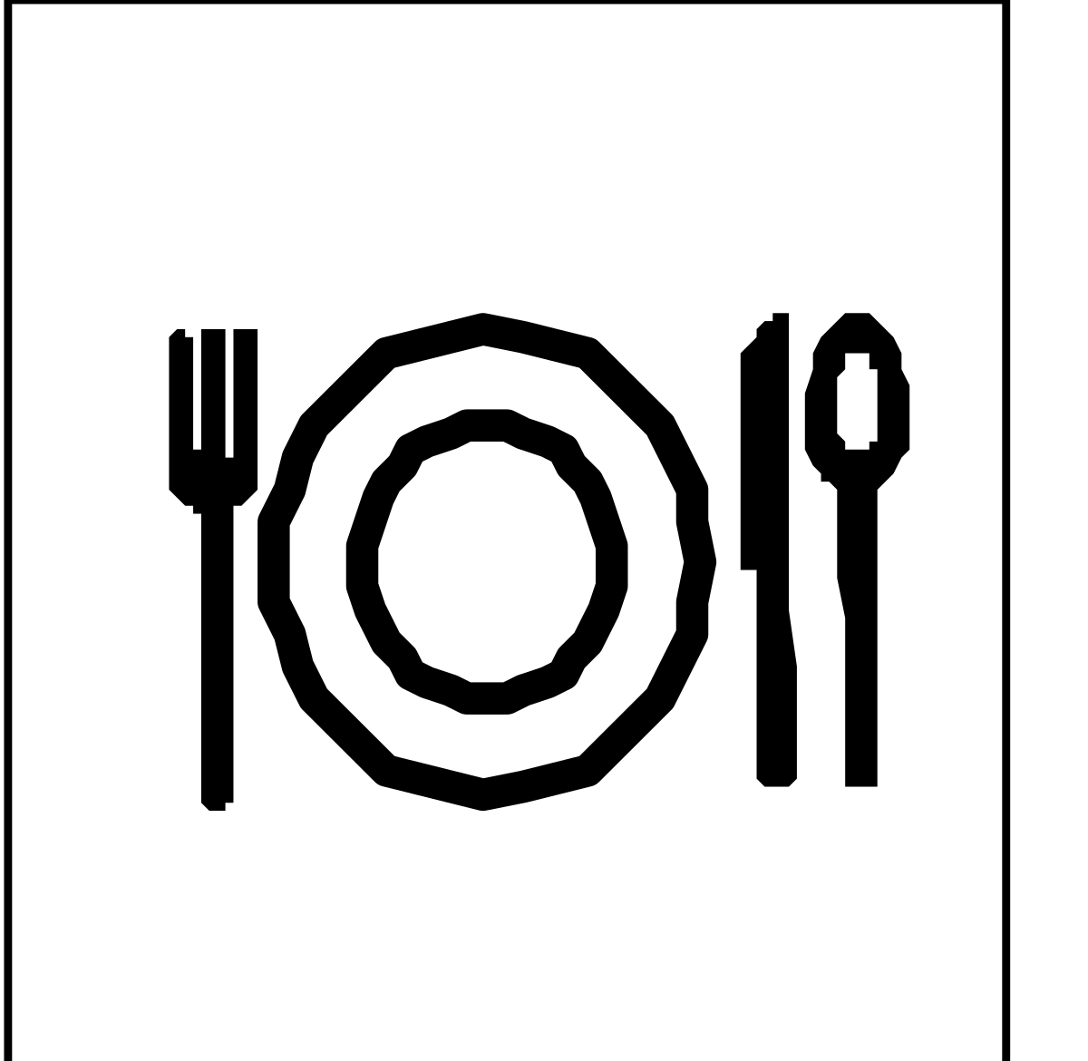 Fork, Knife, and Plate Logo - Black and White Clipart