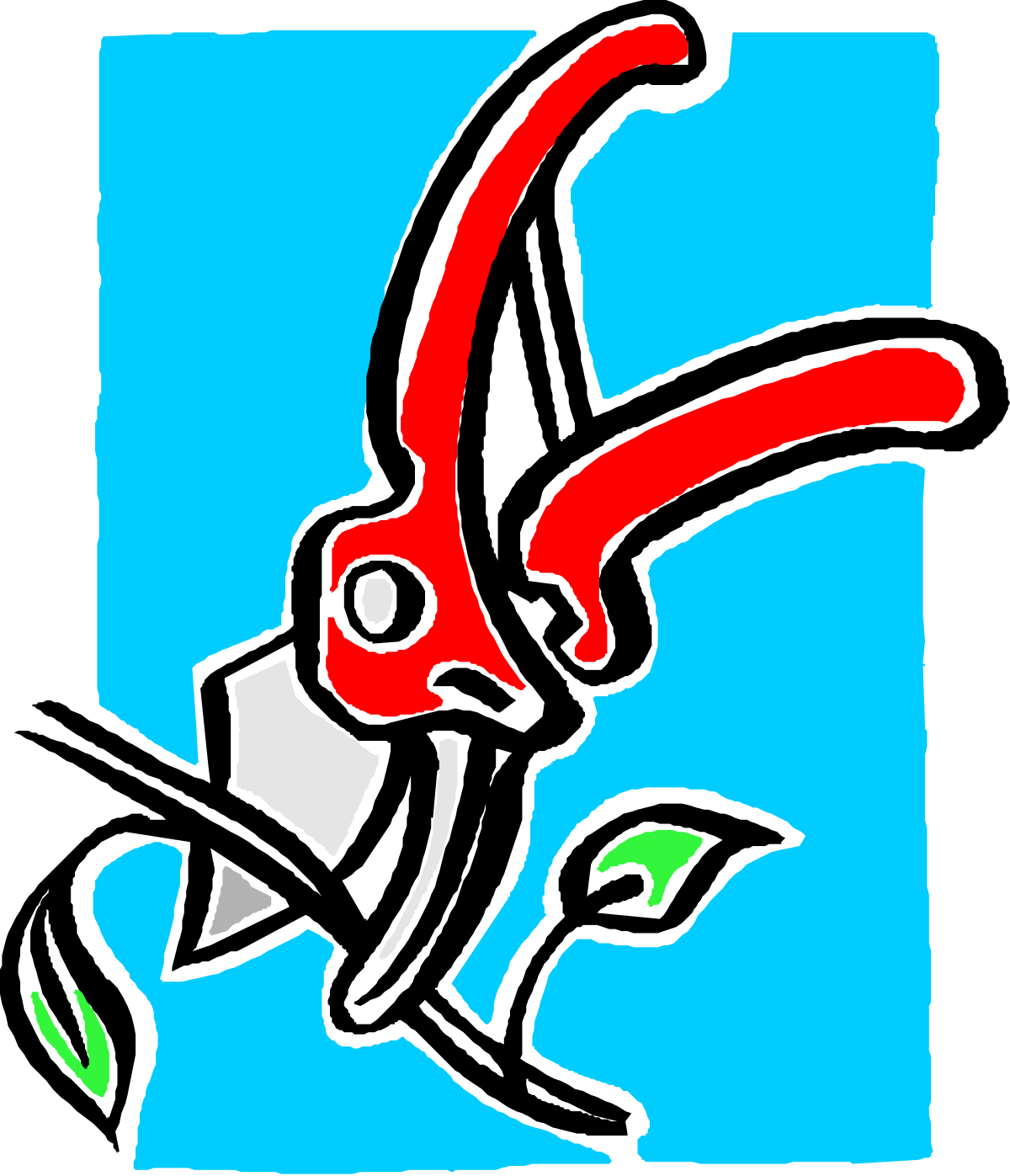Red and Black Bird Flying Through Blue Sky - Vibrant Clipart Scene