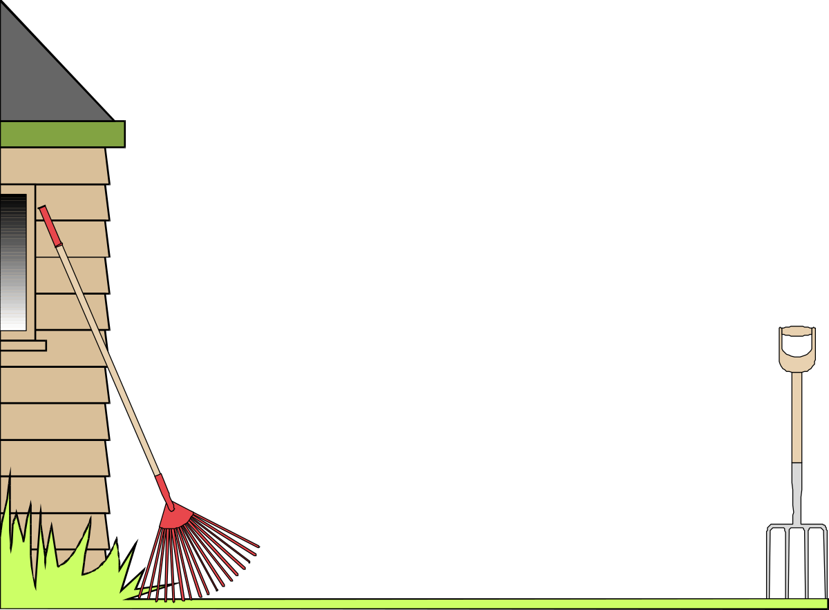 Man with Broom and Rake in Front of House - Charming Clipart Scene