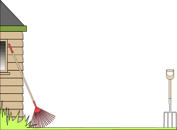 Man with Broom and Rake in Front of House - Charming Clipart Scene